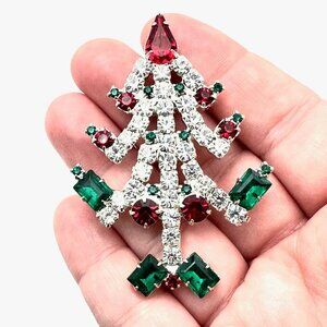 Vintage Kenneth Lane KJL Womens Brooch Multi Color Rhinestone Christmas Tree Pin